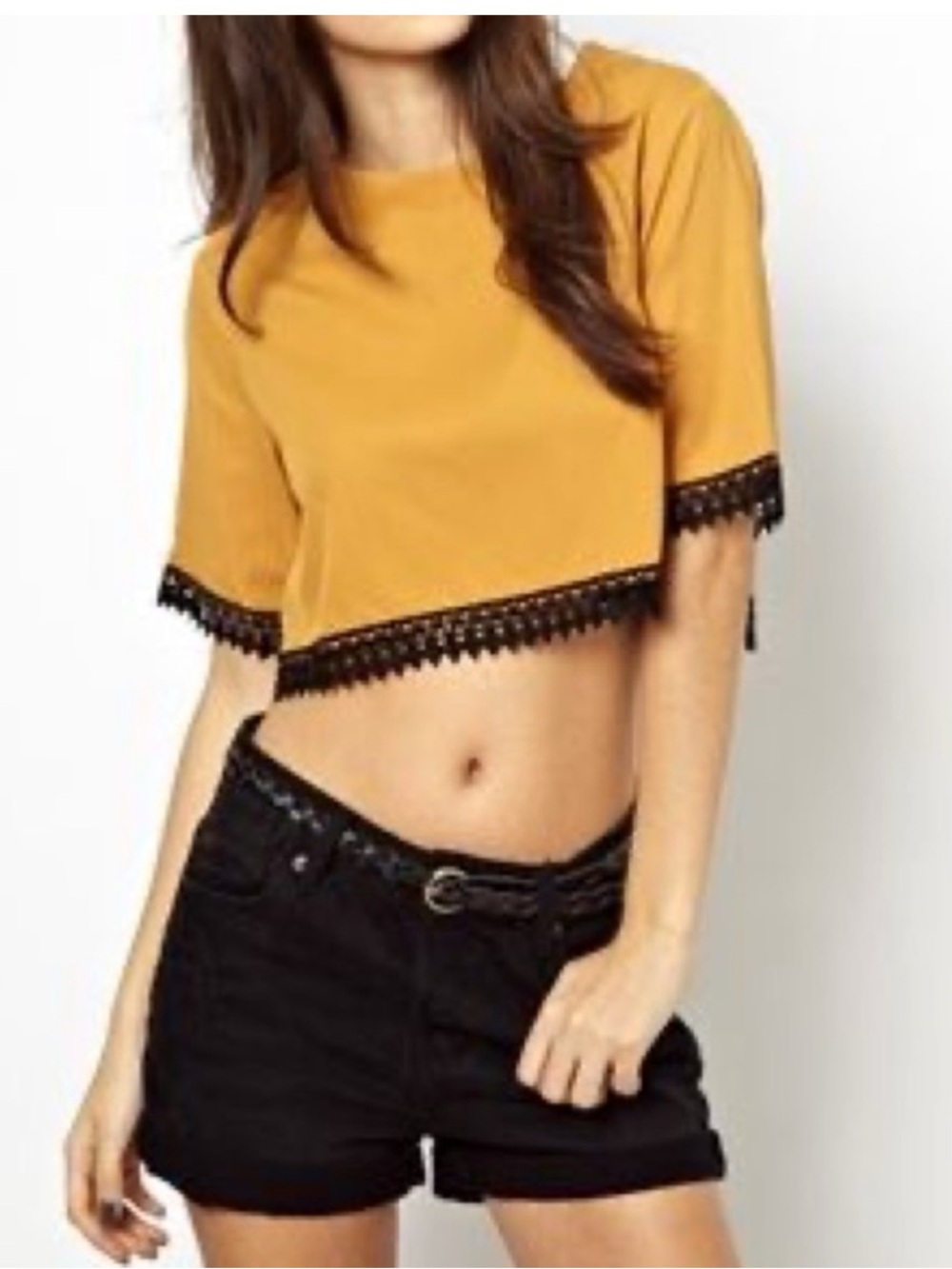 For love and lemons crepe mustard yellow crop top and split maxi skirt set